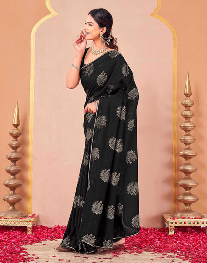 Black Vichitra Silk Foil Printed Gota Lace Saree