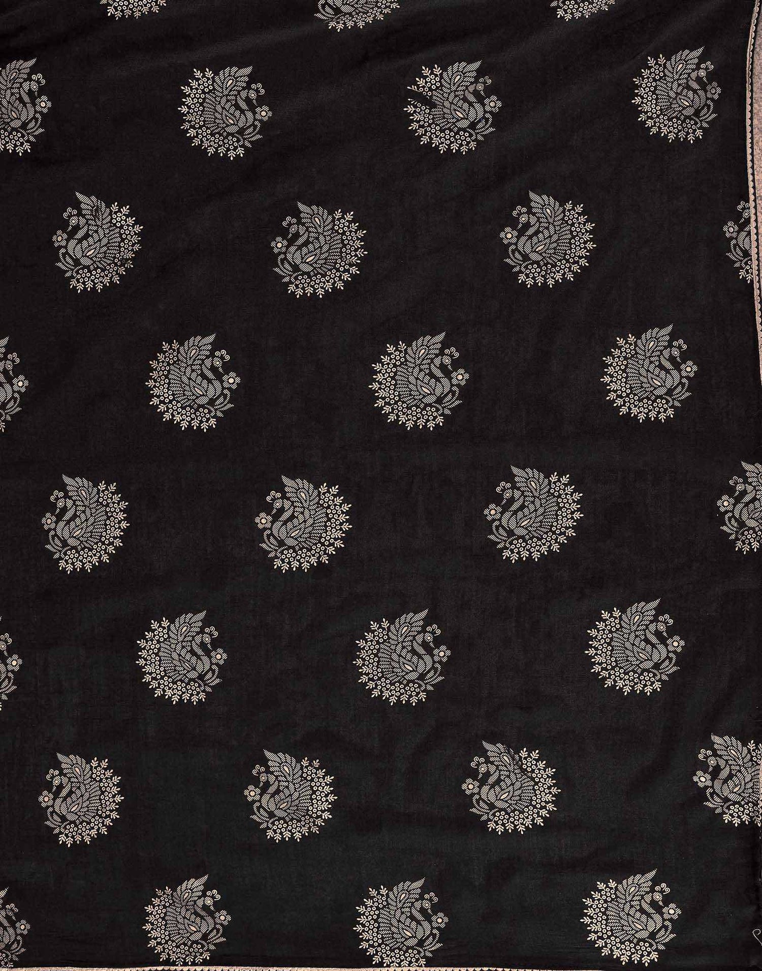 Black Vichitra Silk Foil Printed Gota Lace Saree