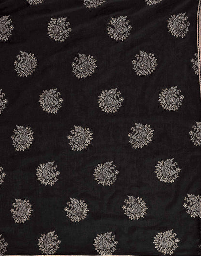 Black Vichitra Silk Foil Printed Gota Lace Saree