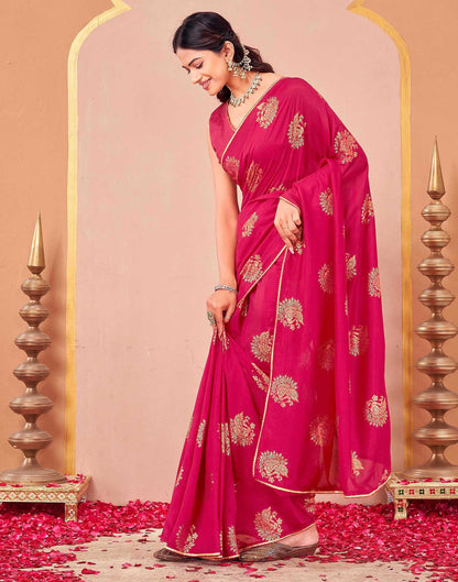 Rani Pink Vichitra Silk Foil Printed Gota Lace Saree
