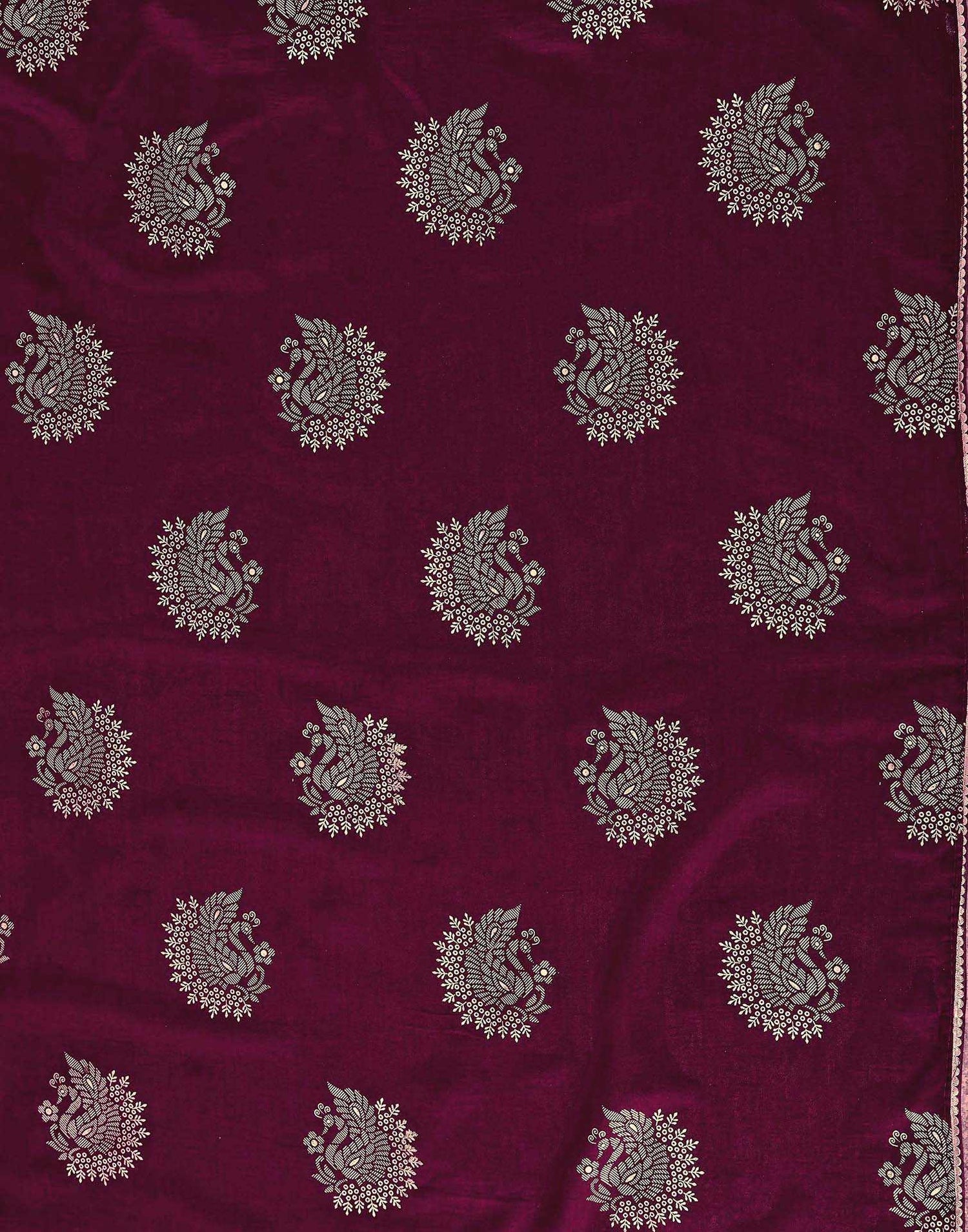 Magenta Vichitra Silk Foil Printed Gota Lace Saree