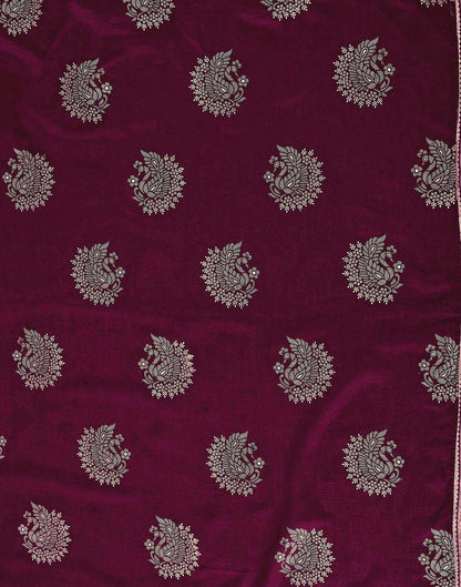 Magenta Vichitra Silk Foil Printed Gota Lace Saree