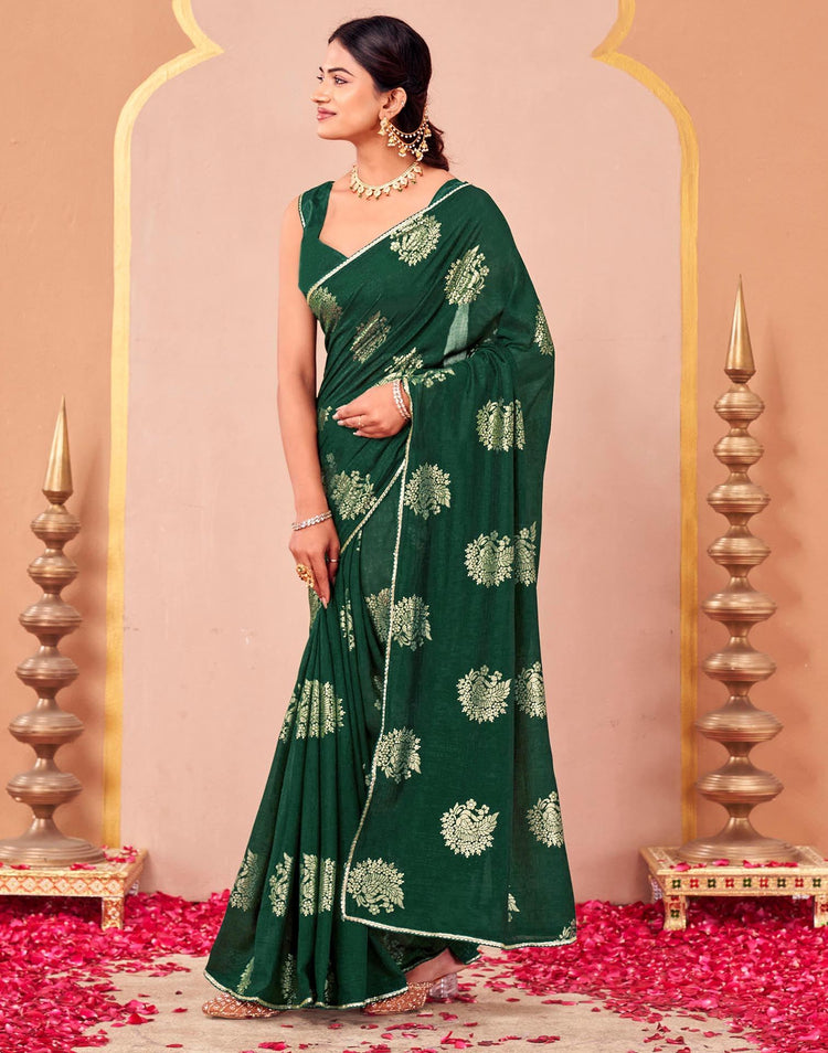 Green Vichitra Silk Foil Printed Gota Lace Saree