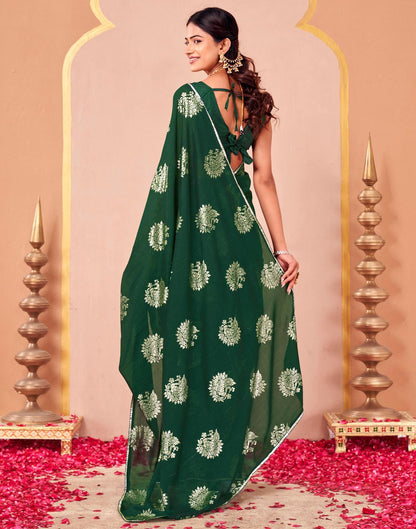 Green Vichitra Silk Foil Printed Gota Lace Saree