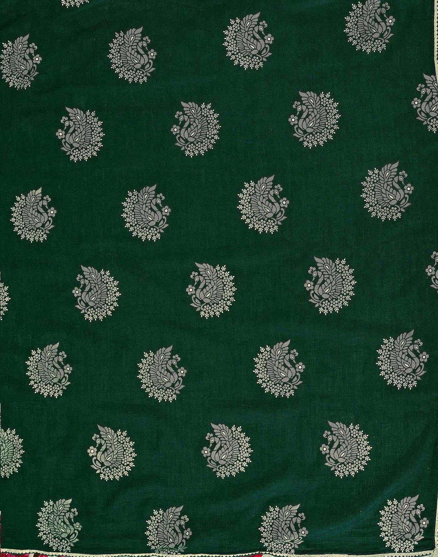 Green Vichitra Silk Foil Printed Gota Lace Saree