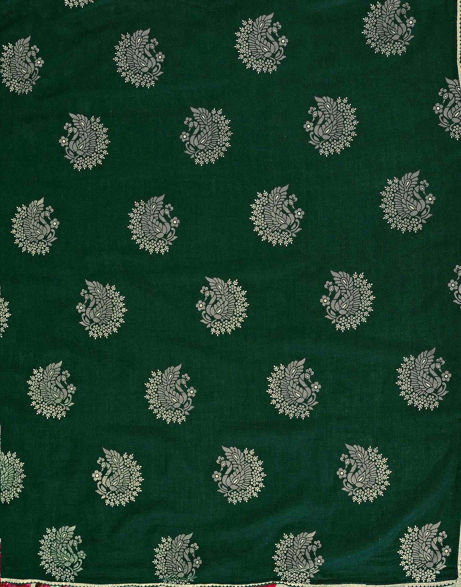 Green Vichitra Silk Foil Printed Gota Lace Saree