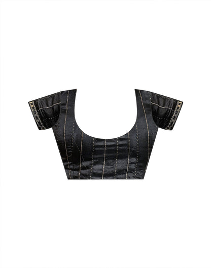 Black Georgette Foil Printed Lace Saree