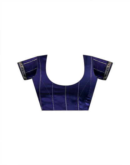 Navy Blue Georgette Foil Printed Lace Saree