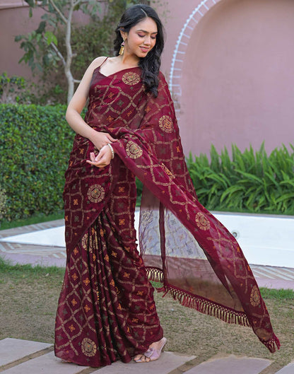 Magenta Chiffon Foil Printed Saree