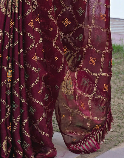 Magenta Chiffon Foil Printed Saree