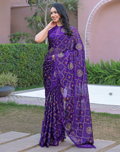 Violet Chiffon Foil Printed Saree