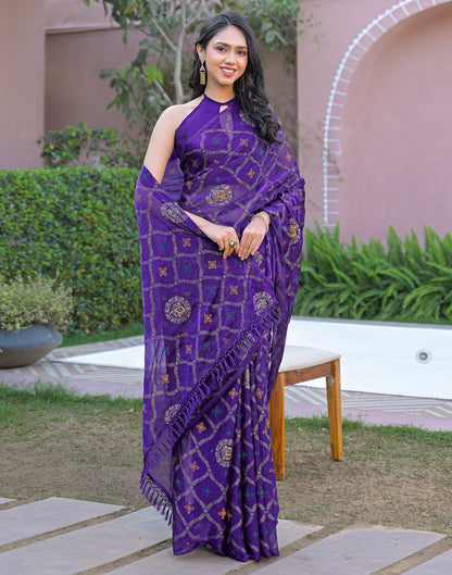 Violet Chiffon Foil Printed Saree