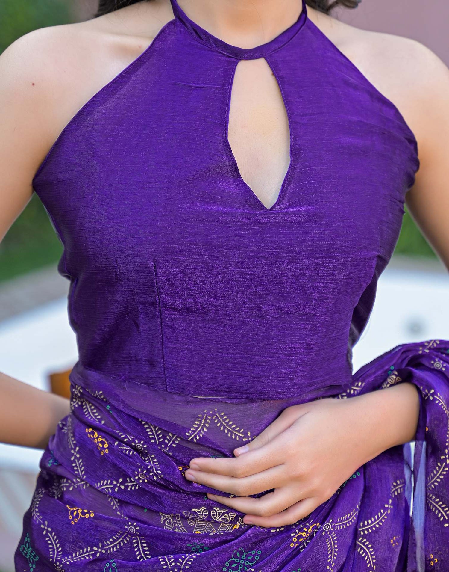 Violet Chiffon Foil Printed Saree