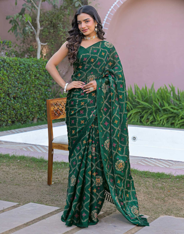 Green Chiffon Foil Printed Saree