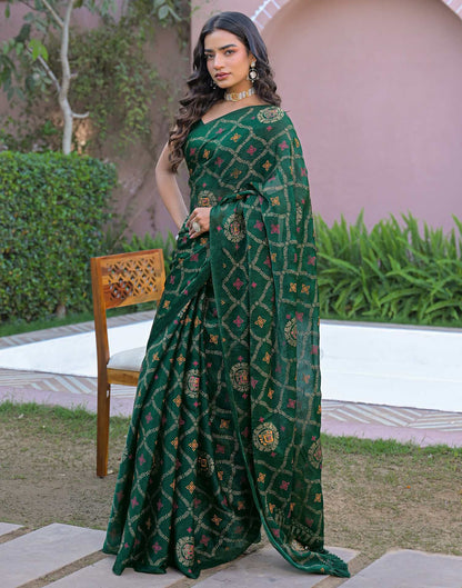 Green Chiffon Foil Printed Saree