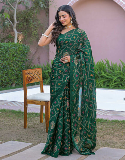 Green Chiffon Foil Printed Saree