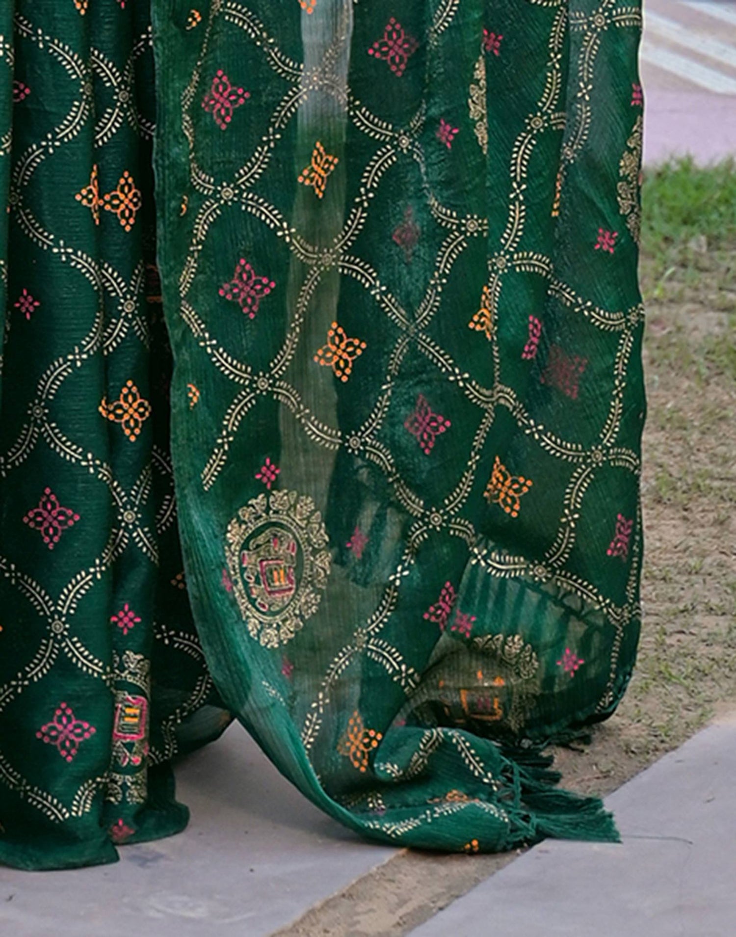 Green Chiffon Foil Printed Saree