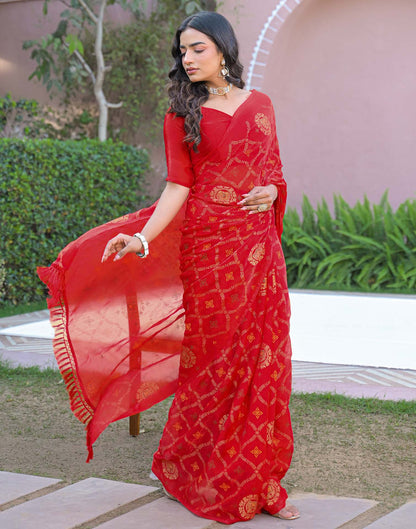 Red Chiffon Foil Printed Saree