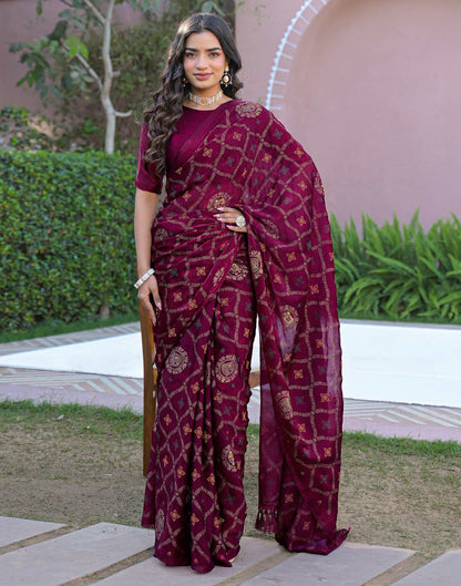 Dark Purple Chiffon Foil Printed Saree