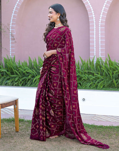 Dark Purple Chiffon Foil Printed Saree