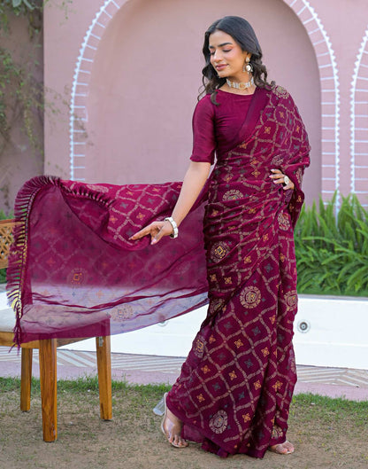 Dark Purple Chiffon Foil Printed Saree