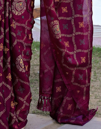 Dark Purple Chiffon Foil Printed Saree