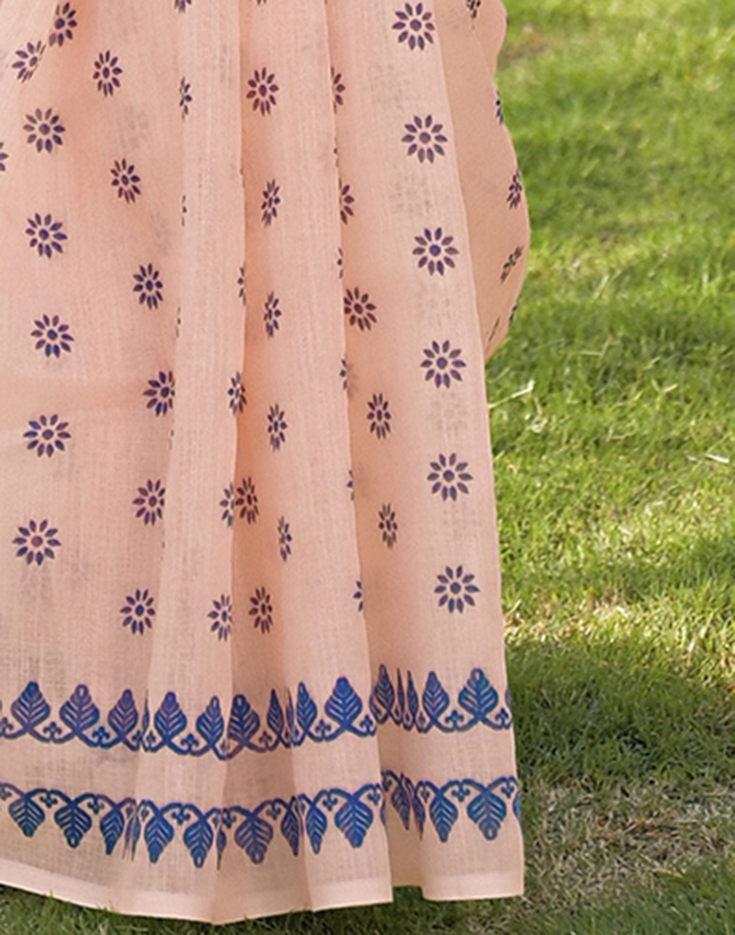 Peach Linen Printed Saree