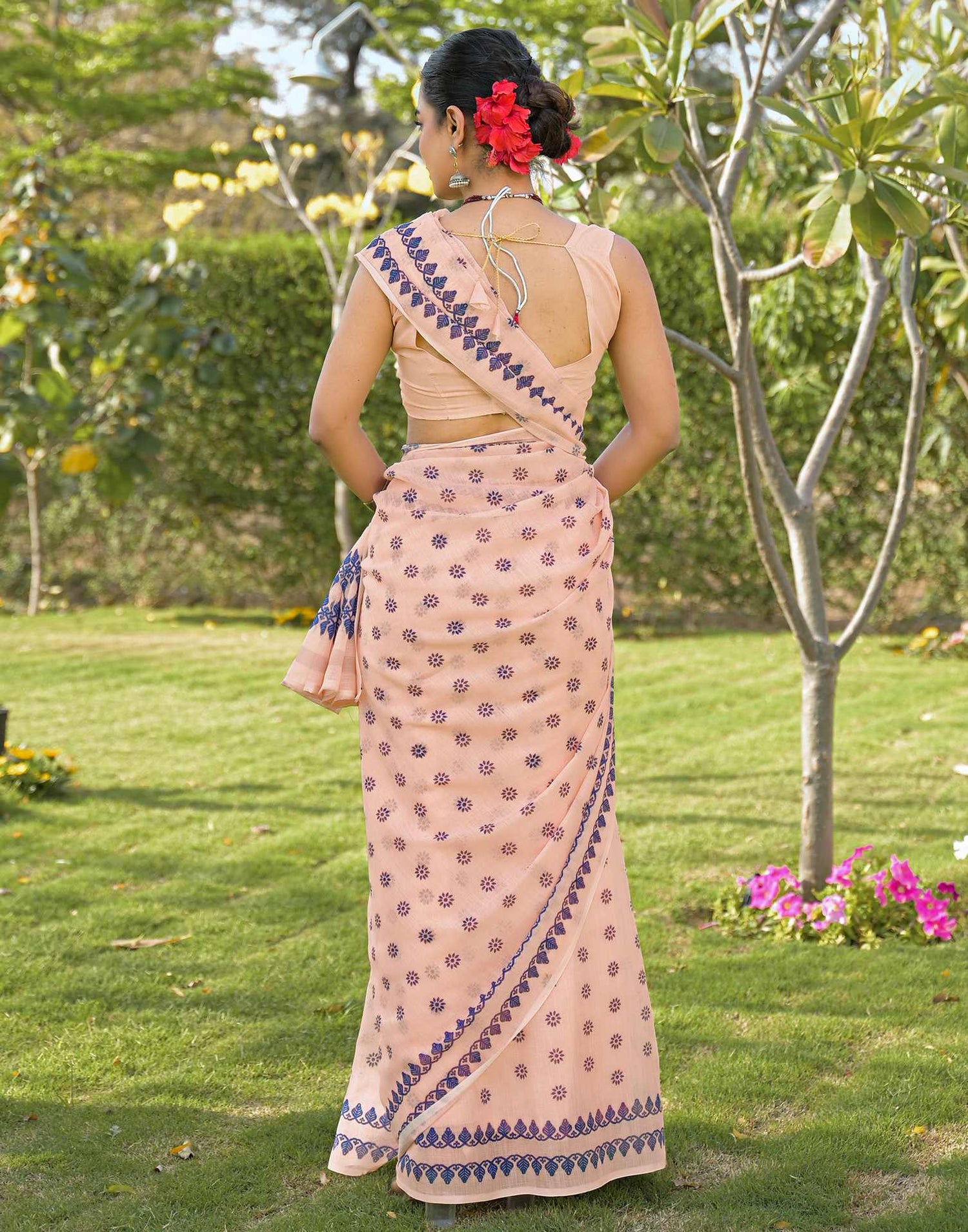 Peach Linen Printed Saree