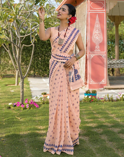 Peach Linen Printed Saree