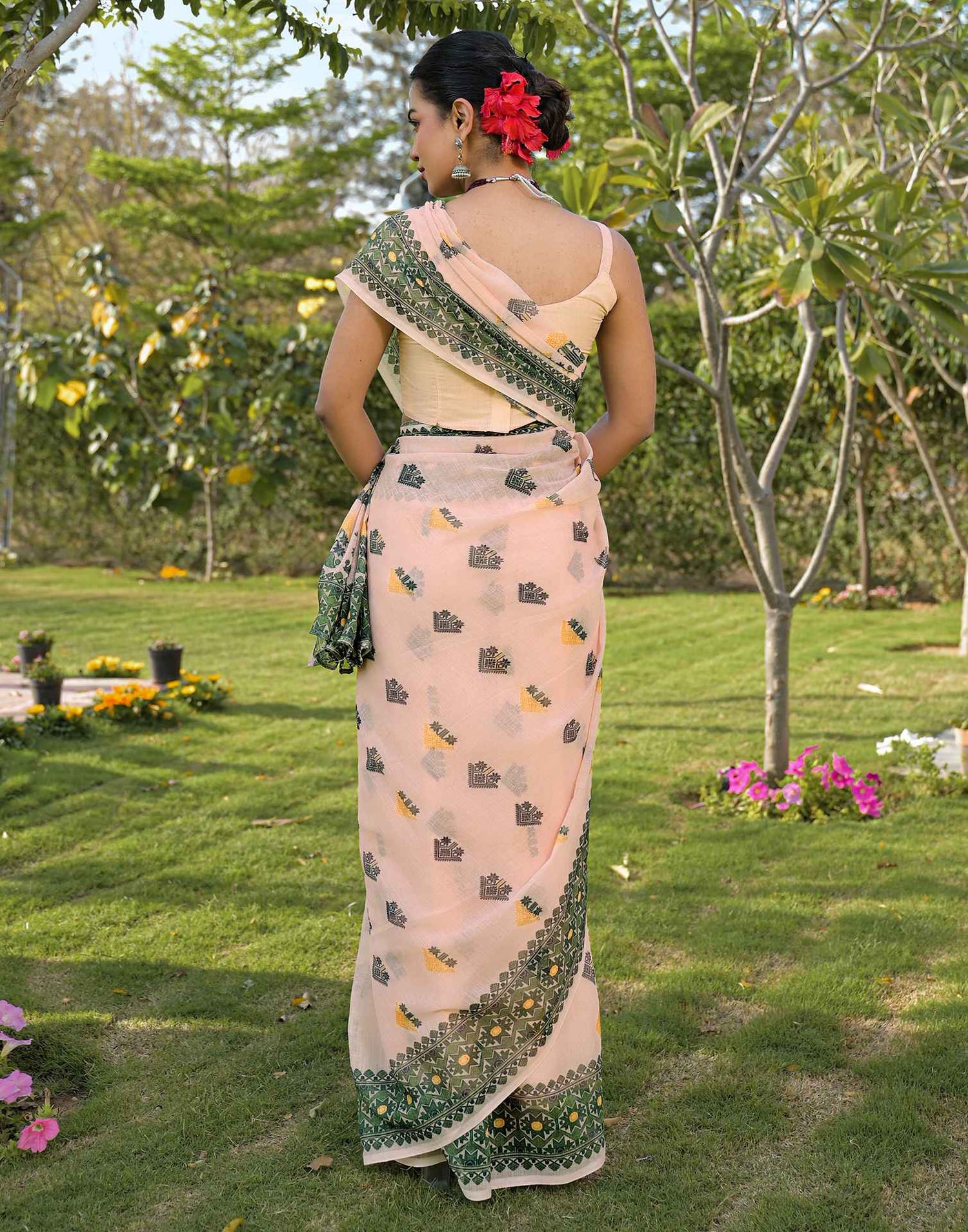 Peach Linen Printed Saree