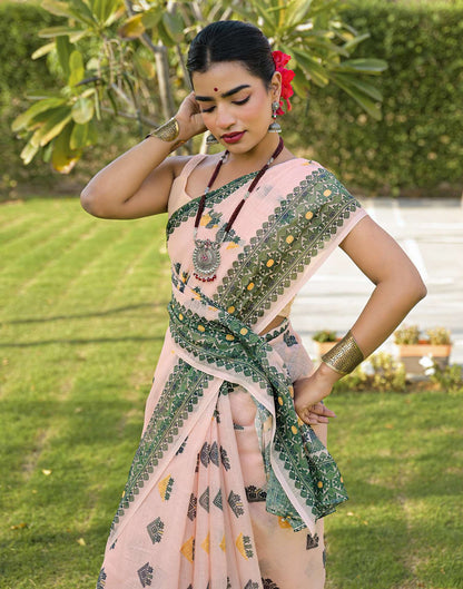 Peach Linen Printed Saree