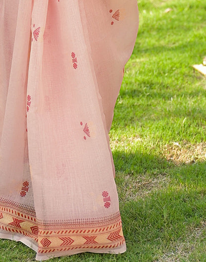 Peach Linen Printed Saree