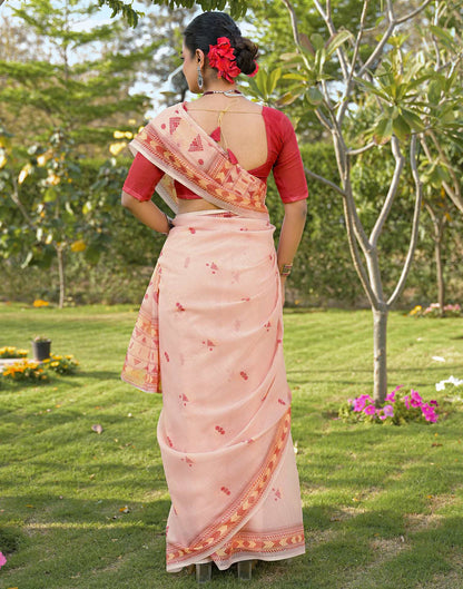 Peach Linen Printed Saree