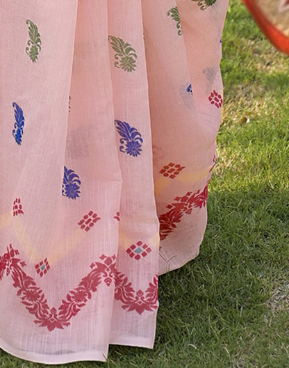 Peach Linen Printed Saree