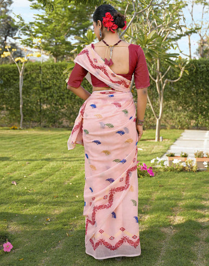 Peach Linen Printed Saree