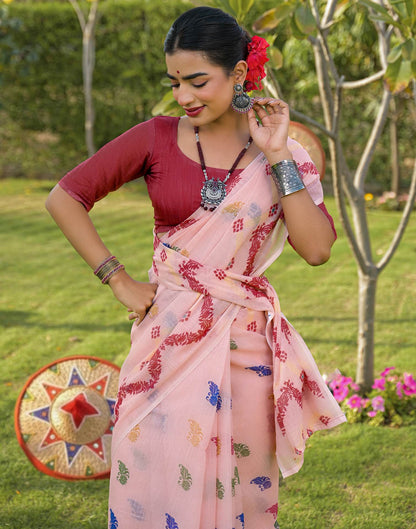 Peach Linen Printed Saree
