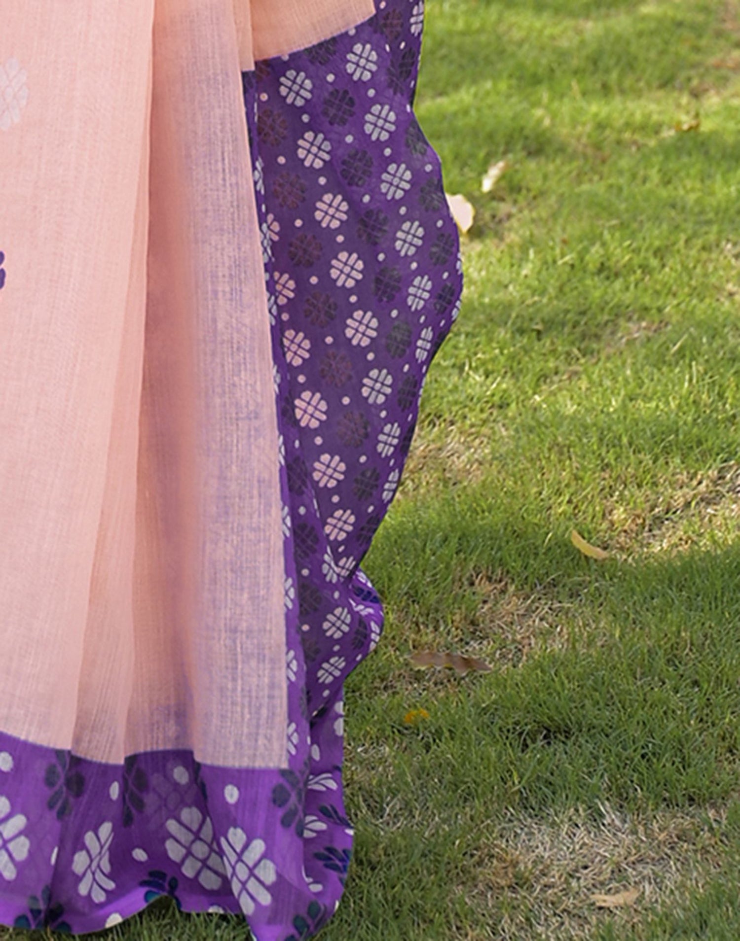 Peach Linen Printed Saree