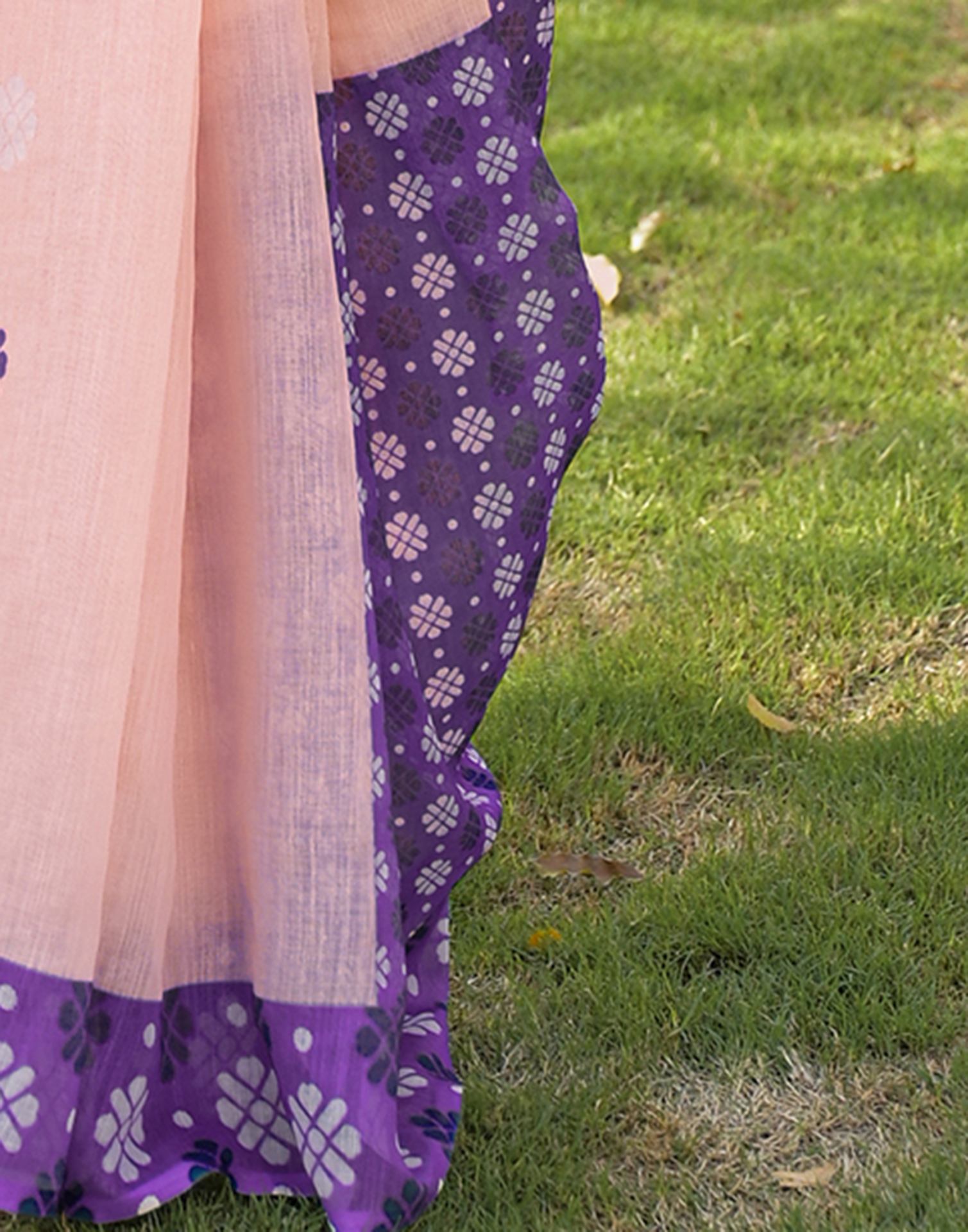 Peach Linen Printed Saree