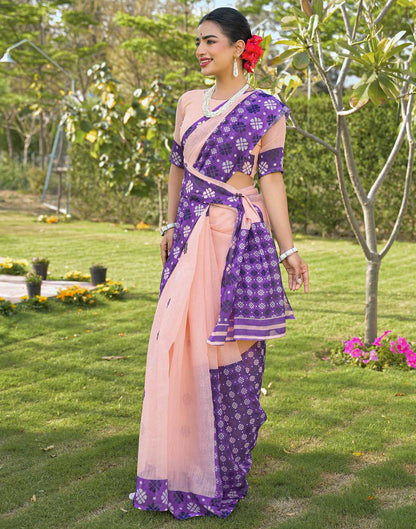 Peach Linen Printed Saree