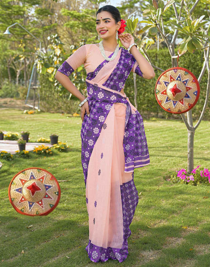 Peach Linen Printed Saree