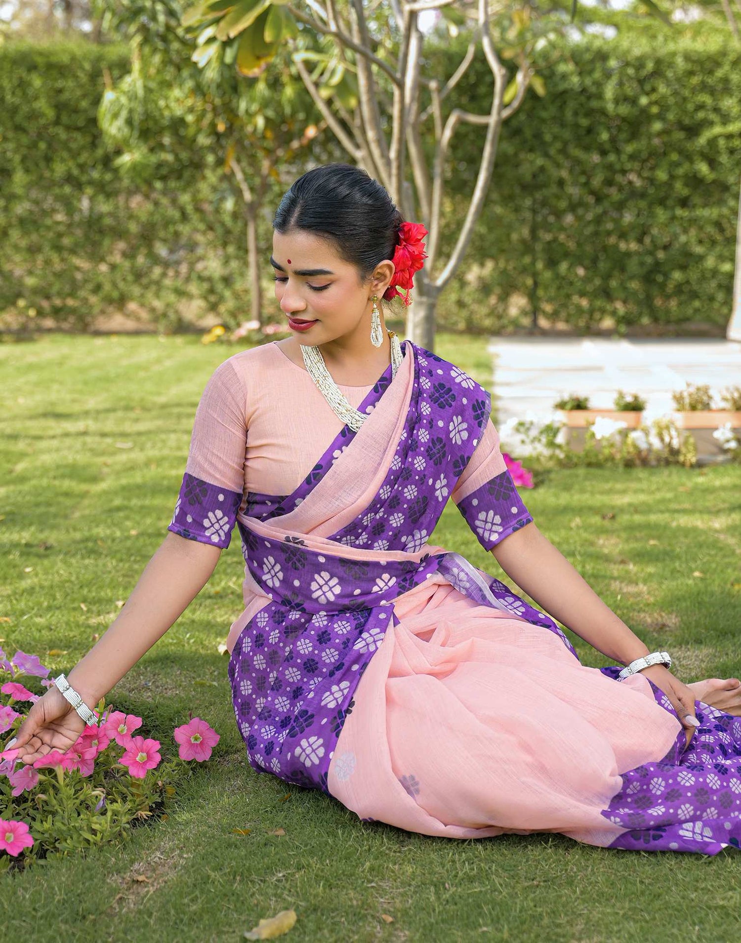 Peach Linen Printed Saree