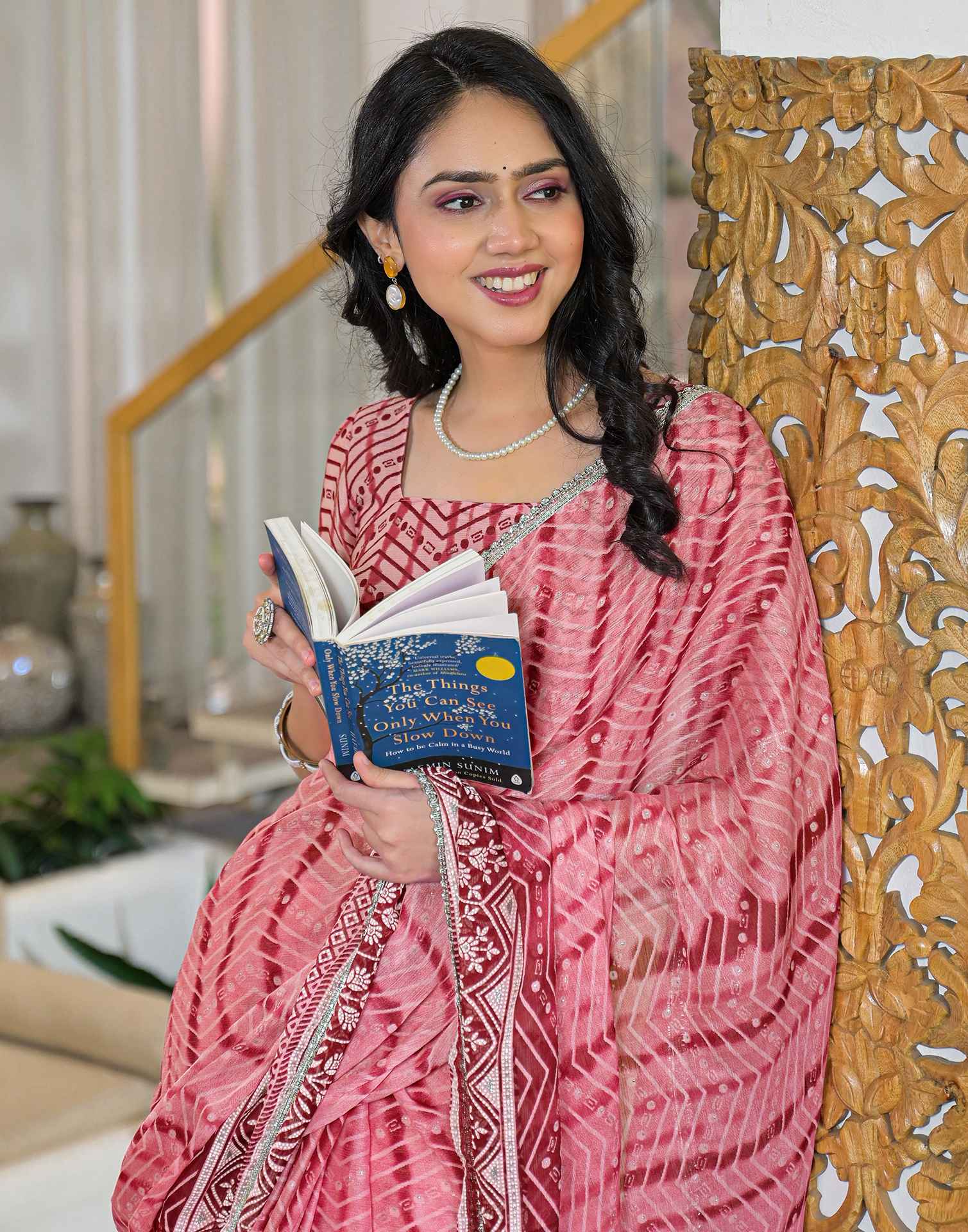Pink Chiffon Printed Lace Saree