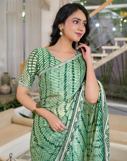 Pista Green Chiffon Printed Lace Saree
