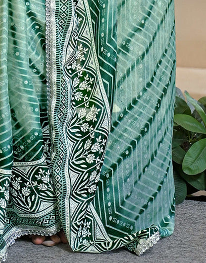 Pista Green Chiffon Printed Lace Saree