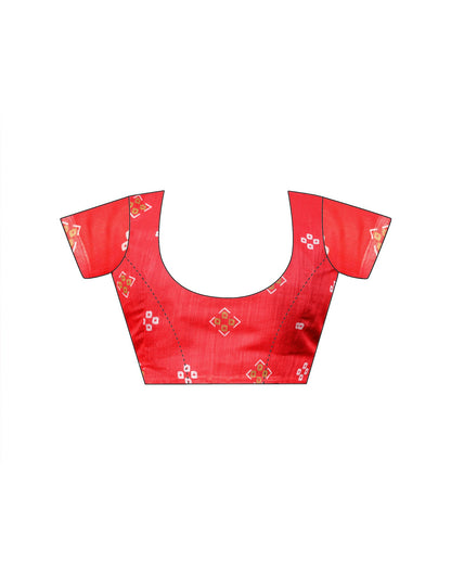 Vat Savitri Special Coral Red Linen Bandhani Printed Saree