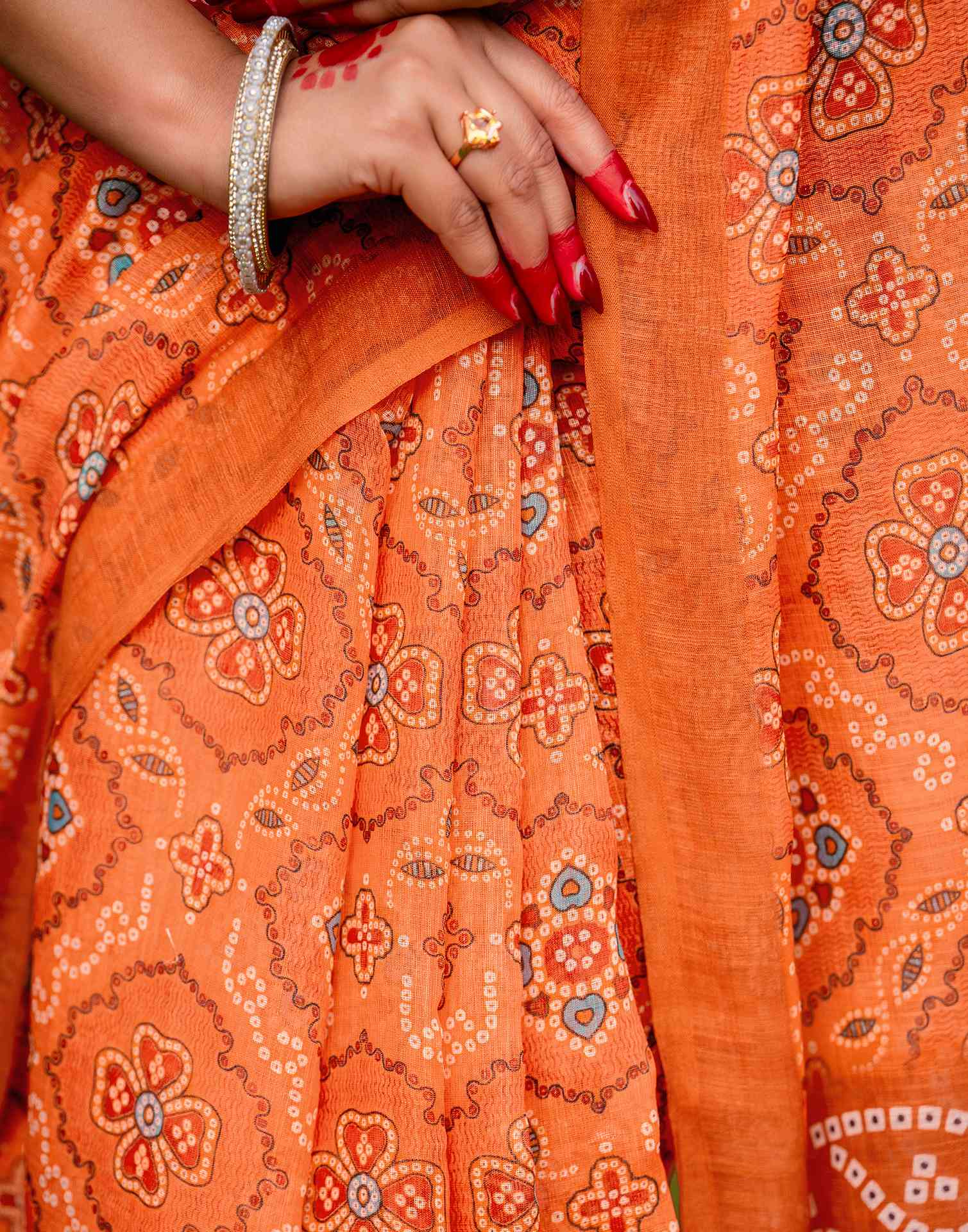 Vat Savitri Special Light Orange Linen Bandhani Printed Saree