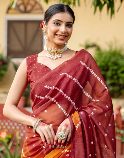 Vat Savitri Special Orange Linen Bandhani Printed Saree