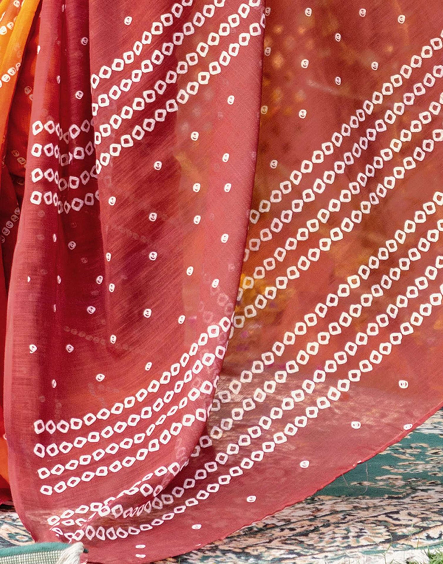 Vat Savitri Special Orange Linen Bandhani Printed Saree
