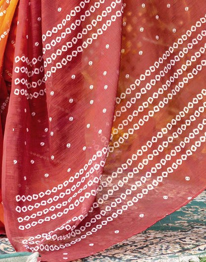 Vat Savitri Special Orange Linen Bandhani Printed Saree