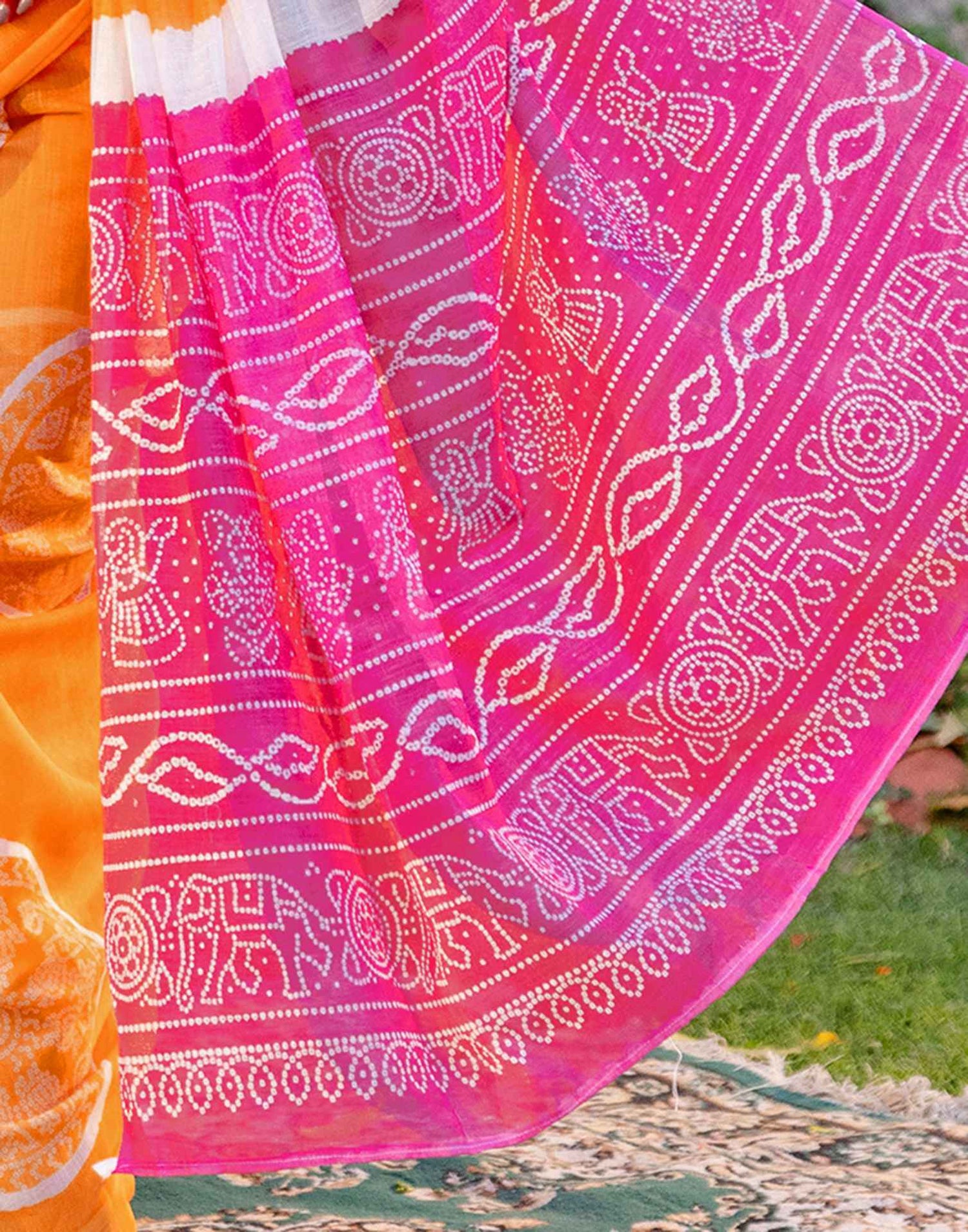 Vat Savitri Special Light Orange Linen Bandhani Printed Saree